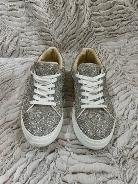 Betsey Johnson Silver Crystal-Studded Lace-Up Sneakers